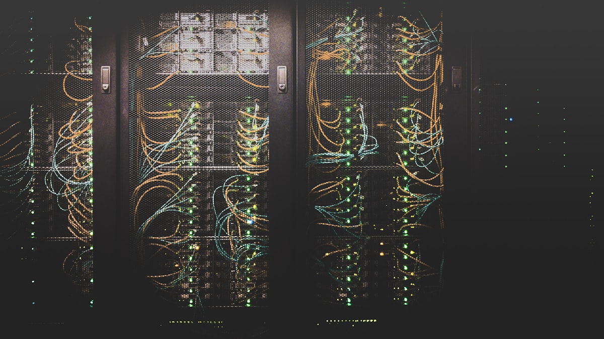 Rows of server racks in a data centre
