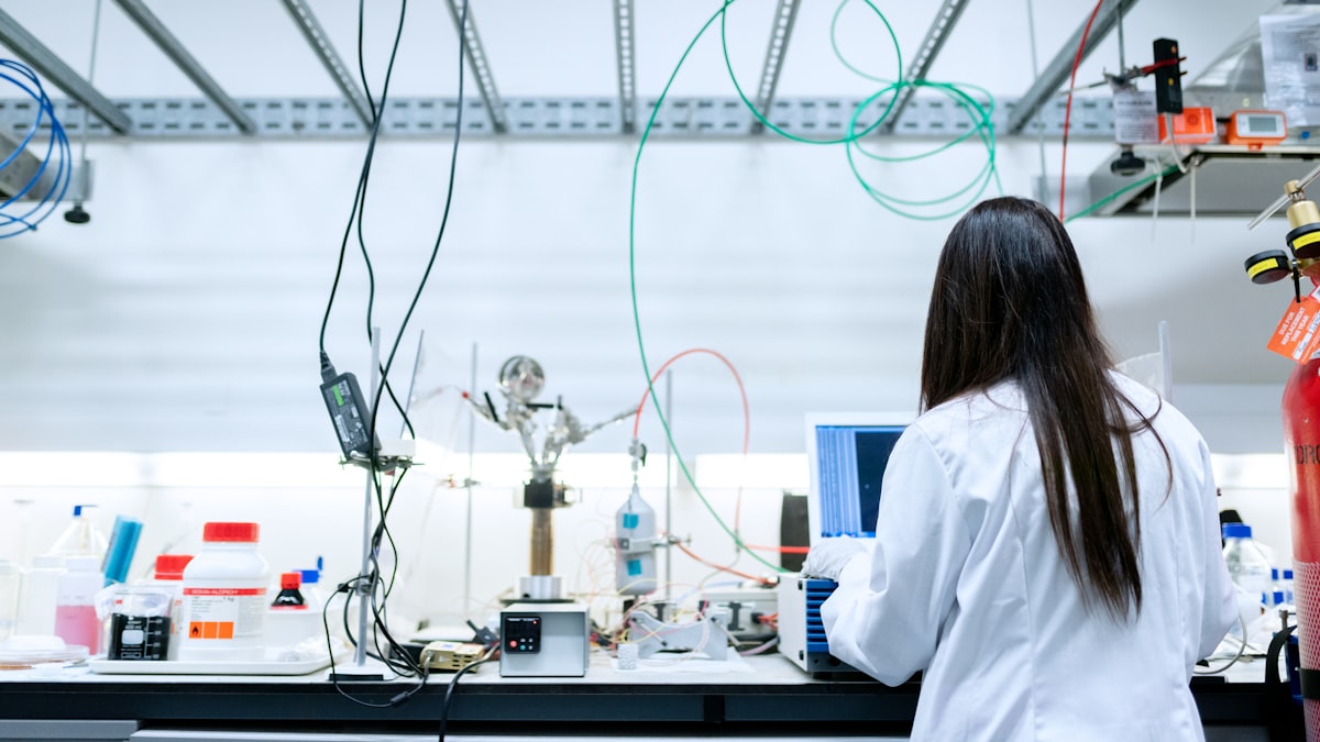 Engineers testing hardware on a laboratory workbench
